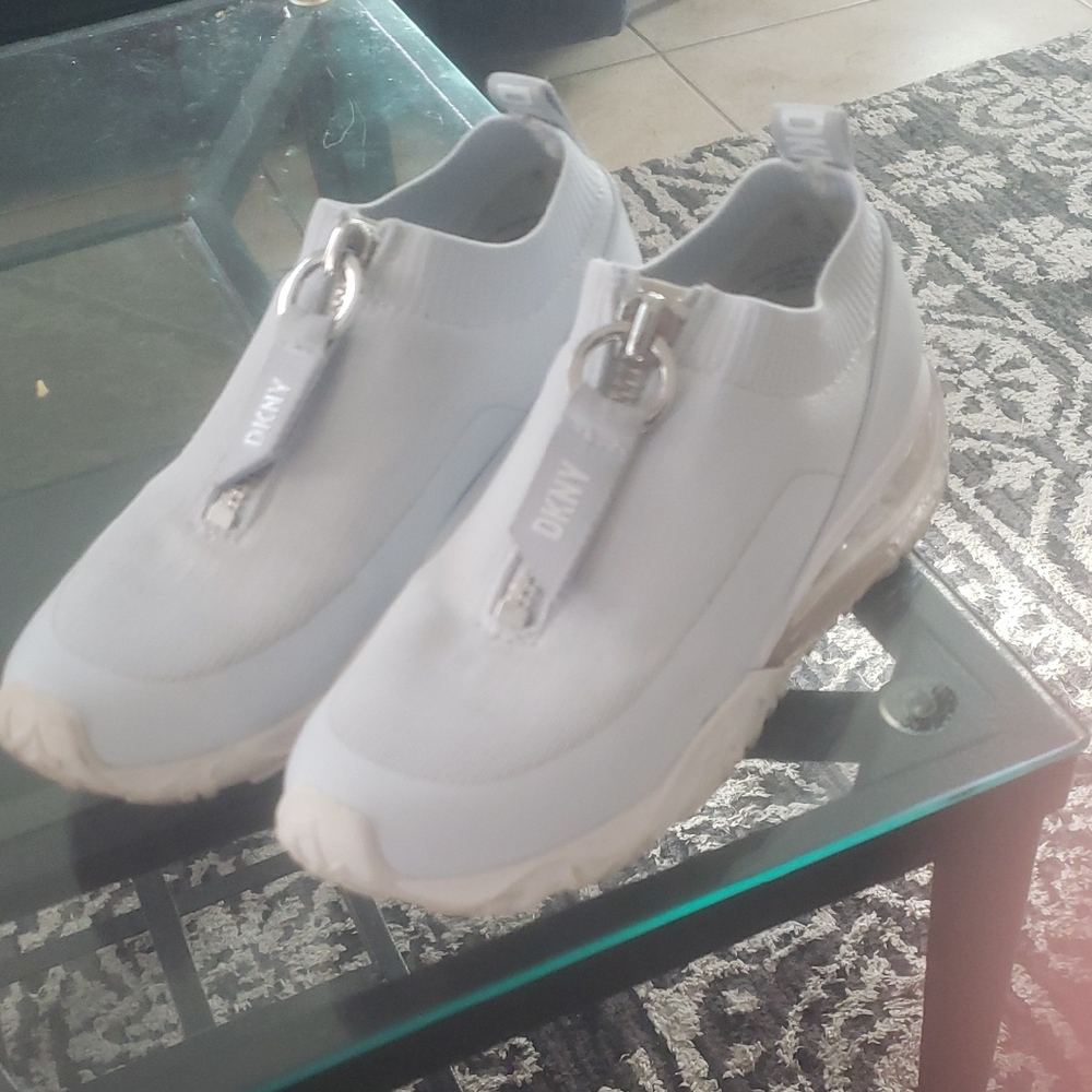 DKNY Gray Slip-On Shoes with Zipper Detail